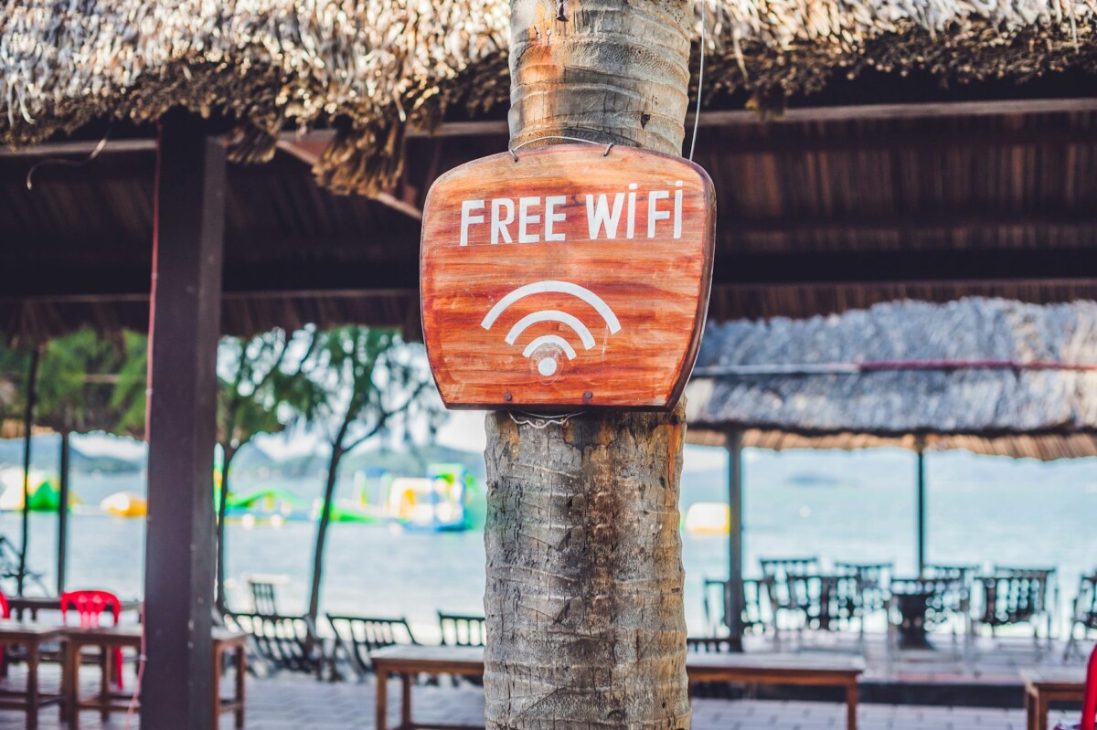 sign for free wifi at a beach bar